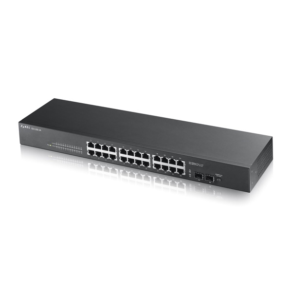 Коммутатор Zyxel GS1100-24, 24xGE, 2xSFP, rack 19", бесшумный