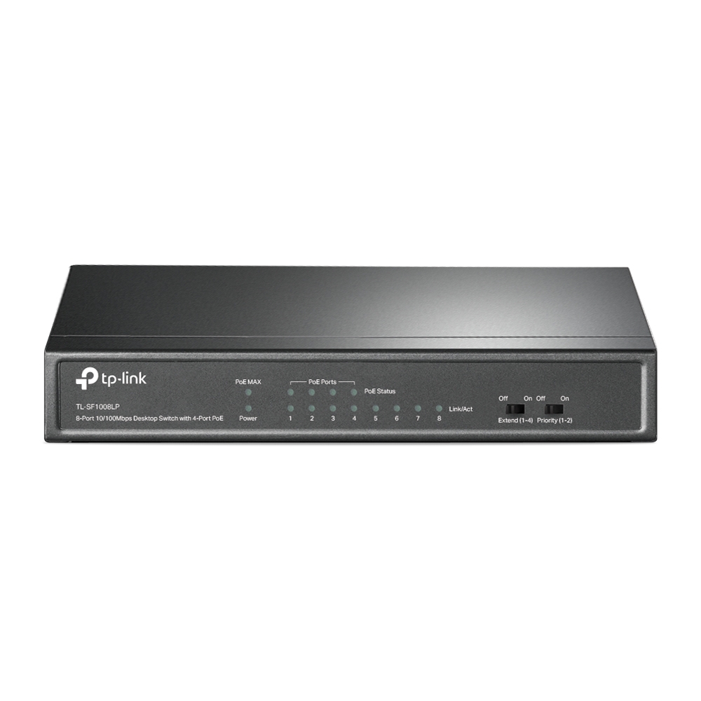8-портовый настольный коммутатор 10/100 Мбит/с с 4 портами PoE
ПОРТЫ: 4 порта PoE 10/100 Мбит/с, 4 порта 10/100 Мбит/с без PoE
ХАРАКТЕРИСТИКИ: 802.3af, бюджет PoE: 41 Вт, стальной настольный корпус
ОСОБЕННОСТИ: режим расширения для передачи по PoE до 250