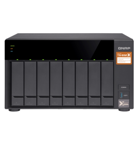 Сетевой RAID-накопитель, 8 отсеков 3,5"/2,5", 2 порта 10 GbE SFP+. ARM Cortex-A57 Annapurna Labs AL-324 1,7 ГГц, 8 ГБ DDR4.