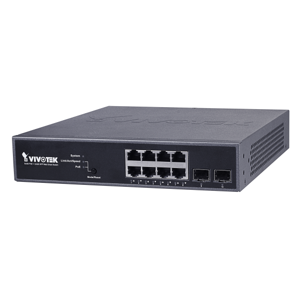Управляемый коммутатор Web Smart, 10 портов из которых 8xGE PoE (до 30 W), 2xGE SFP, бюджет мощности PoE 130W, ПО VivoCam для интеграции с камерами VIVOTEK