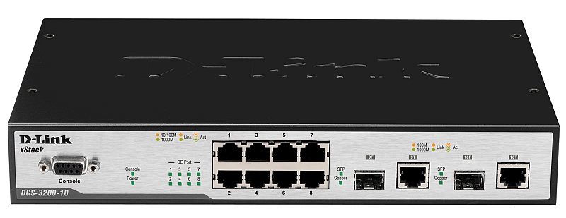 Коммутатор управляемый  2 уровня с 8 портами 10/100/1000Base-T Gigabit Ethernet + 2 комбо-портами 10/100/1000Base-T/SFP
