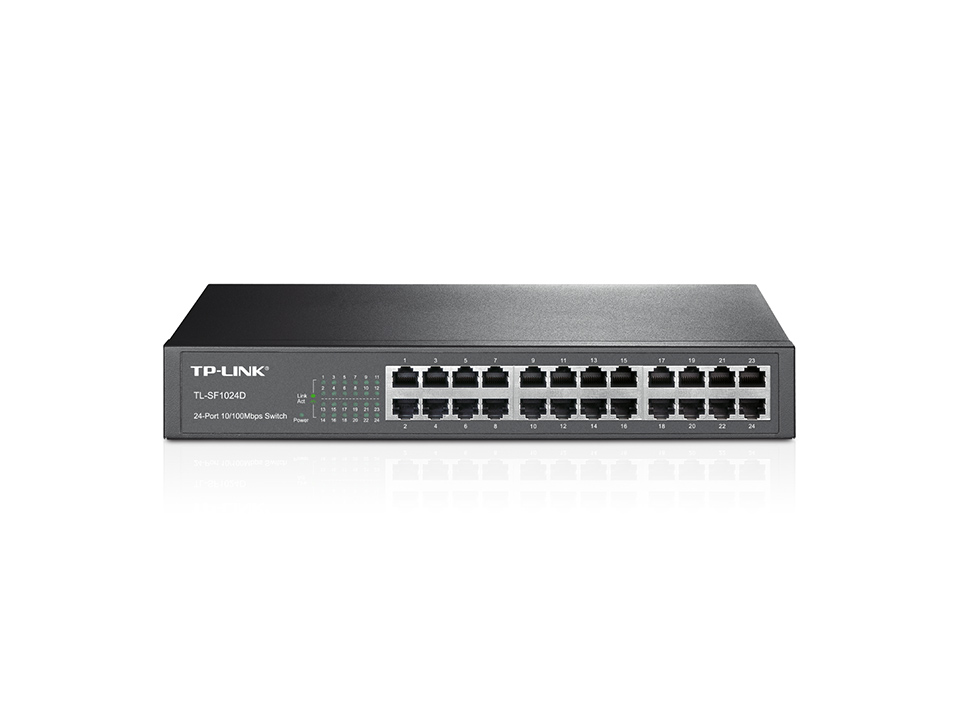 24-портовый коммутатор 10/100 Мбит/с
ПОРТЫ: 24 порта RJ45 10/100 Мбит/с
ХАРАКТЕРИСТИКИ: стальной корпус высотой 1U, монтируется в 13-дюймовую стойку
ОСОБЕННОСТИ: Plug and Play