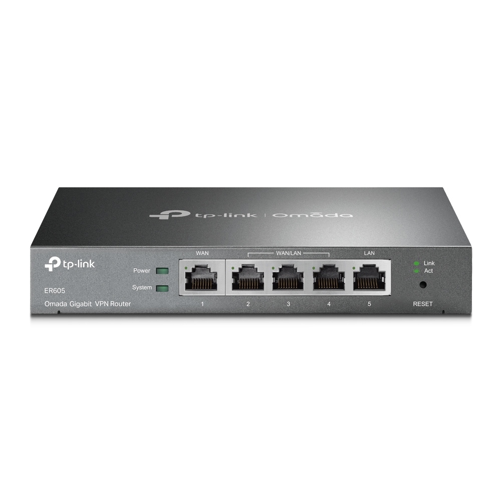 SafeStream™ гигабитный Multi-WAN VPN-маршрутизатор
ПОРТЫ: 1 гигабитный порт WAN RJ45, 3 гигабитных порта WAN/LAN RJ45, 1 гигабитный порт LAN RJ45
ОСОБЕННОСТИ: интеграция с контроллером Omada SDN, поддержка 20 VPN-туннелей IPsec, 16 VPN-туннелей PPTP/L2TP,