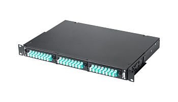 Кросс КТП, выдвижной, полный комплект, 16 розеток 2LC/UPC, MM 50/125 OM2, 32 порта, 1U, цвет черный